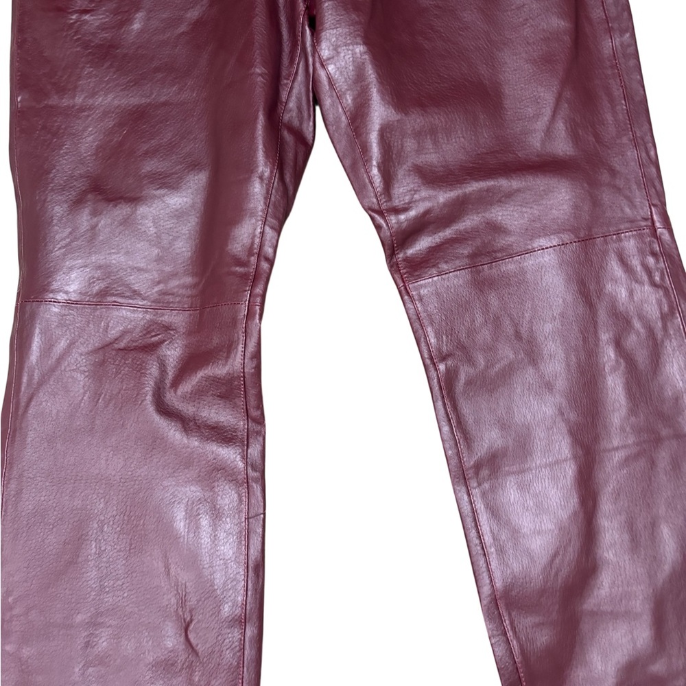 Jessica London Genuine Leather Pants Women Size 18W Maroon Straight Leg Moto NWT - Picture 2 of 15